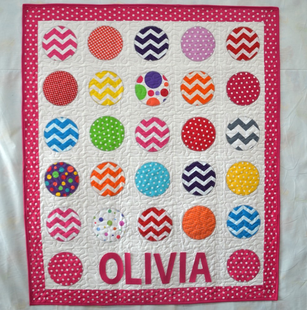 Pink Personalised Baby Quilt, Personalised Handmade Quilt, Polka Dot Quilt, Patchwork, Baby Gift