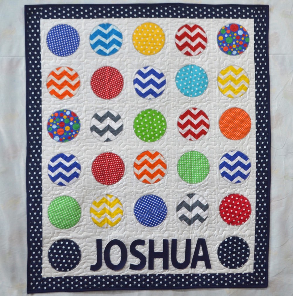 Blue Personalised Baby Quilt, Personalised Handmade Quilt, Polka Dot Quilt, Patchwork, Baby Gift