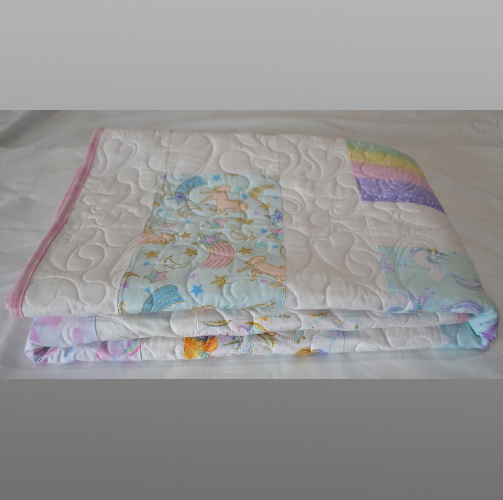 Personalised Unicorn Quilt, Toddler Personalised Handmade Quilt, Fish, Unicorn Rainbow Quilt, Patchwork, Baby Gift