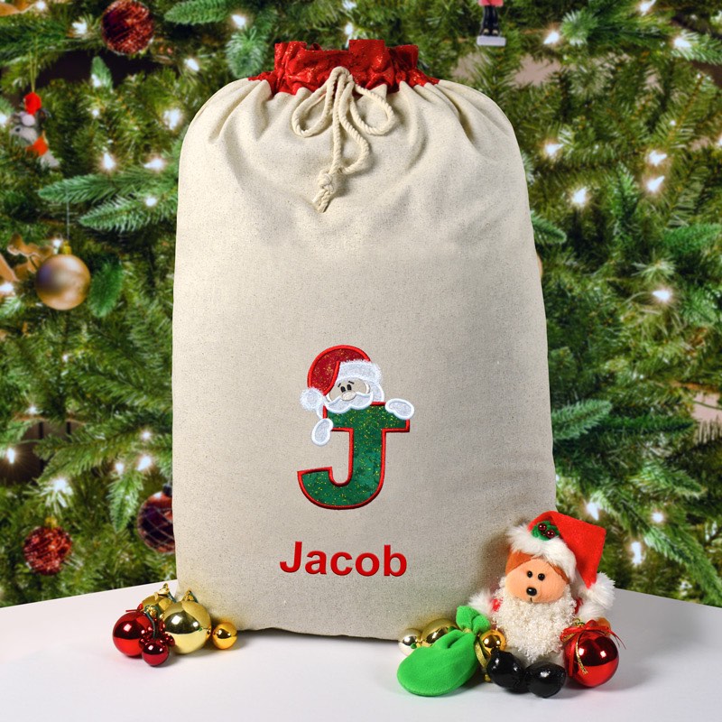 Christmas Gift, Personalised Santa Sack with Christmas Tree Bauble