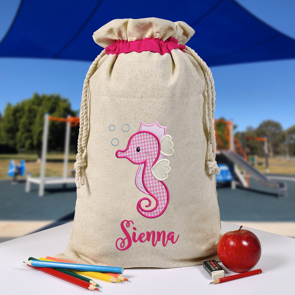 Personalised Library Bag, Seahorse Library Bag, Book Bag, Tote Bag, Pre School, Kindergarten and School