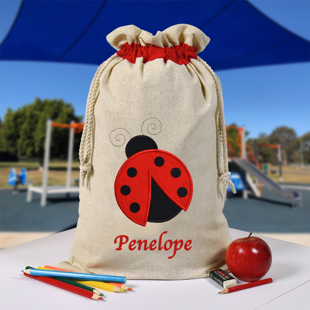 Personalised Library Bag, Lady Bug Library Bag, Book Bag, Tote Bag, Pre School, Kindergarten and School