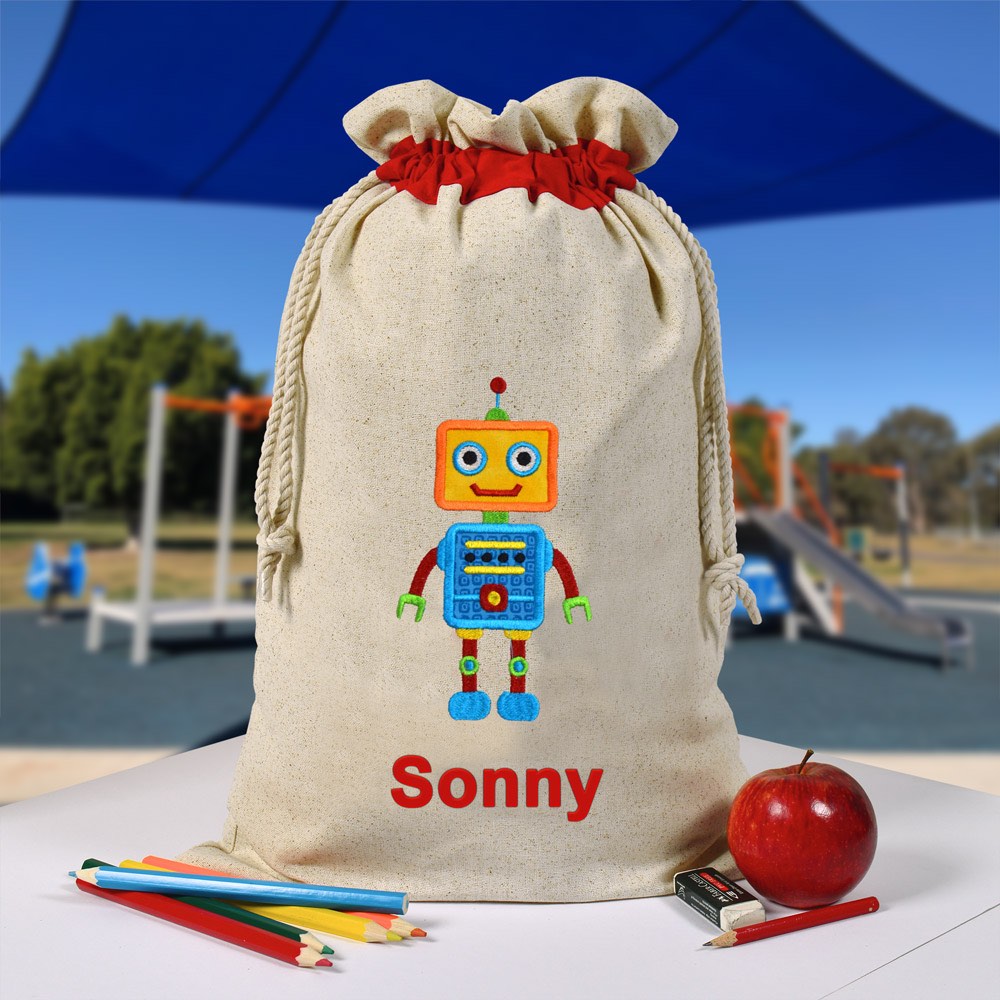 Personalised Library Bag, Robot Dancer Library Bag, Book Bag, Tote Bag, Pre School, Kindergarten and School