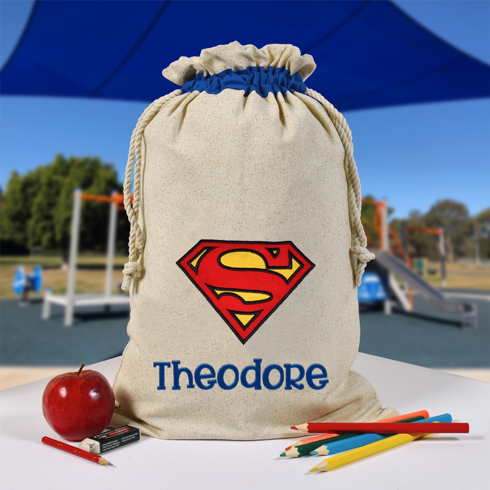 Personalised Library Bag, Superman, Super HeroLibrary Bag, Book Bag, Tote Bag, Pre School, Kindergarten and School