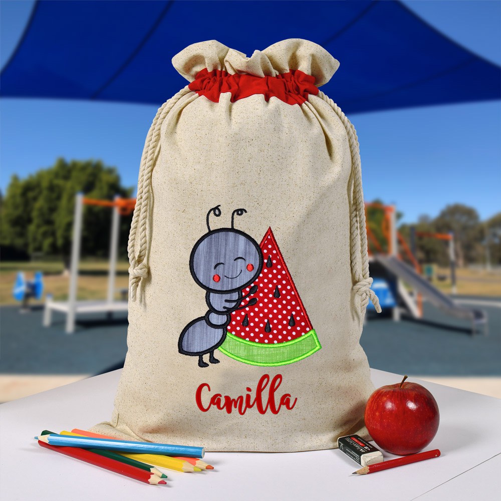 Personalised Library Bag, Watermelon Ant Library Bag, Book Bag, Tote Bag, Pre School, Kindergarten and School