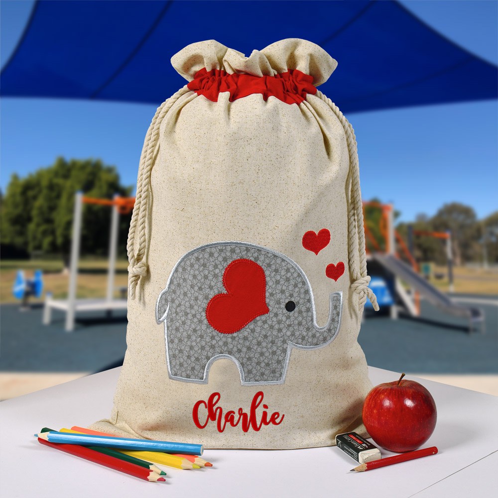 Personalised Library Bag, Elephant Library Bag, Book Bag, Tote Bag, Pre School, Kindergarten and School