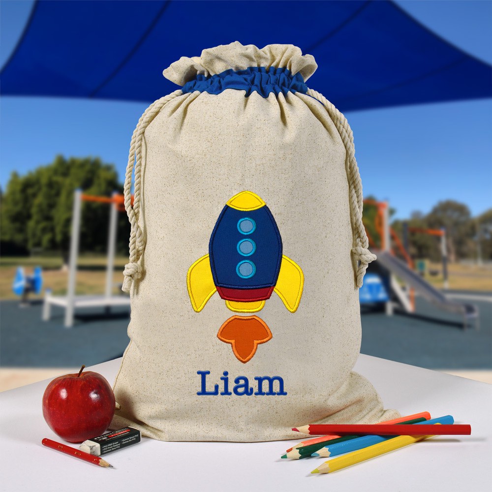 Personalised Library Bag, Rocket, Blastoff Library Bag, Book Bag, Tote Bag, Pre School, Kindergarten and School