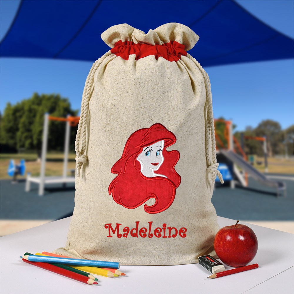 Personalised Library Bag, Ariel, The Little Mermaid Library Bag, Book Bag, Tote Bag, Pre School, Kindergarten and School