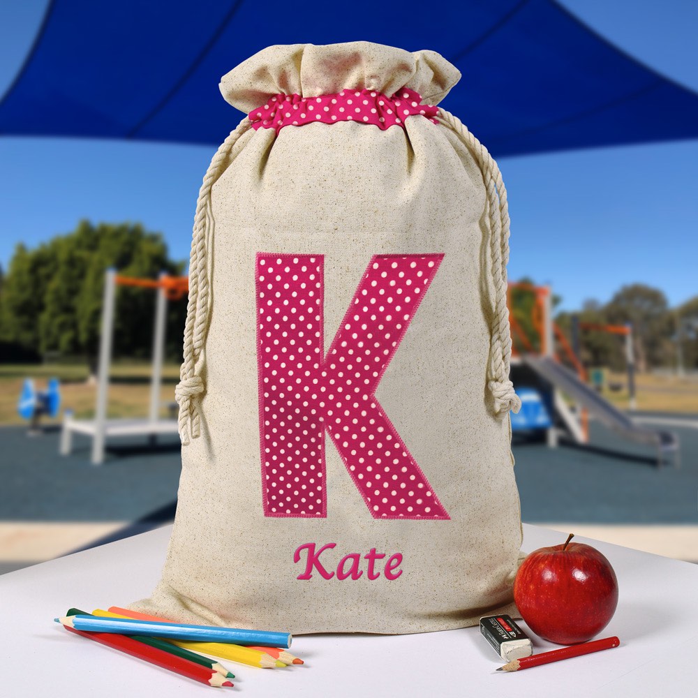 Personalised Library Bag, Initial, Spots, Large Initial  Library Bag, Book Bag, Tote Bag, Pre School, Kindergarten and School
