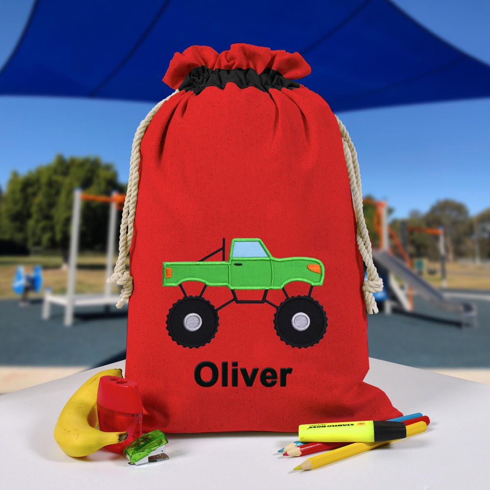 Personalised Library Bag, Monster Truck Book Bag, Tote Bag, Pre School, Kinder and School