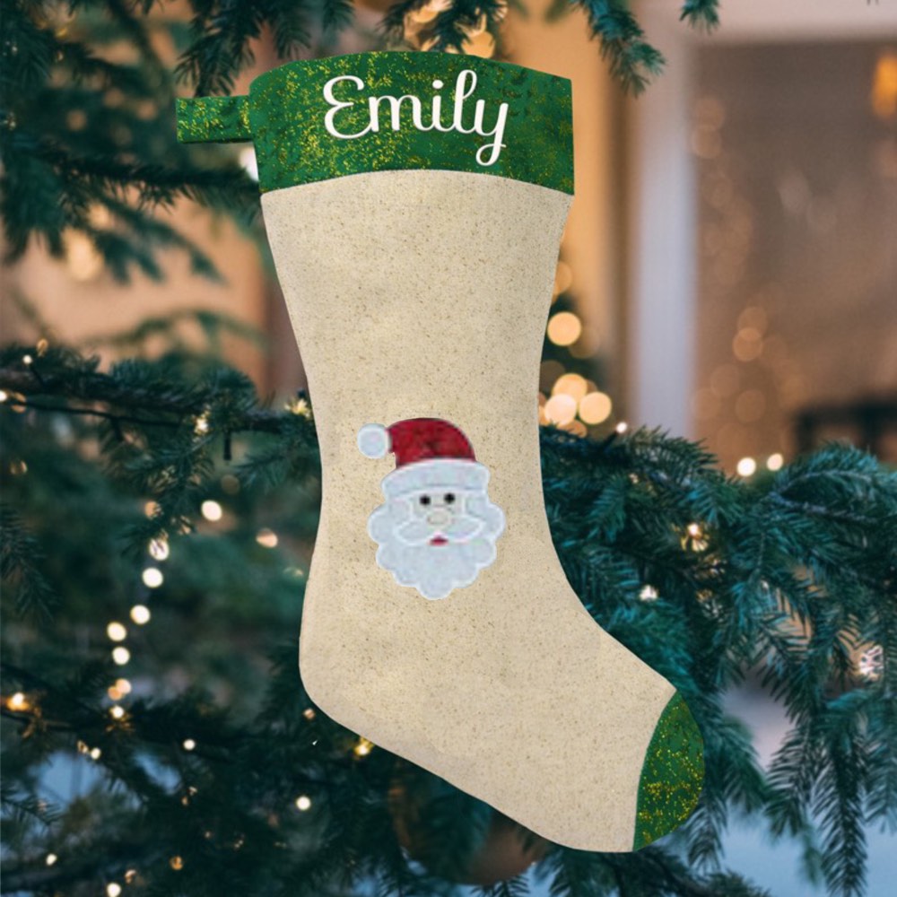 Christmas Gift, Personalised Santa Stocking with Santa Stuck going down the Chimney