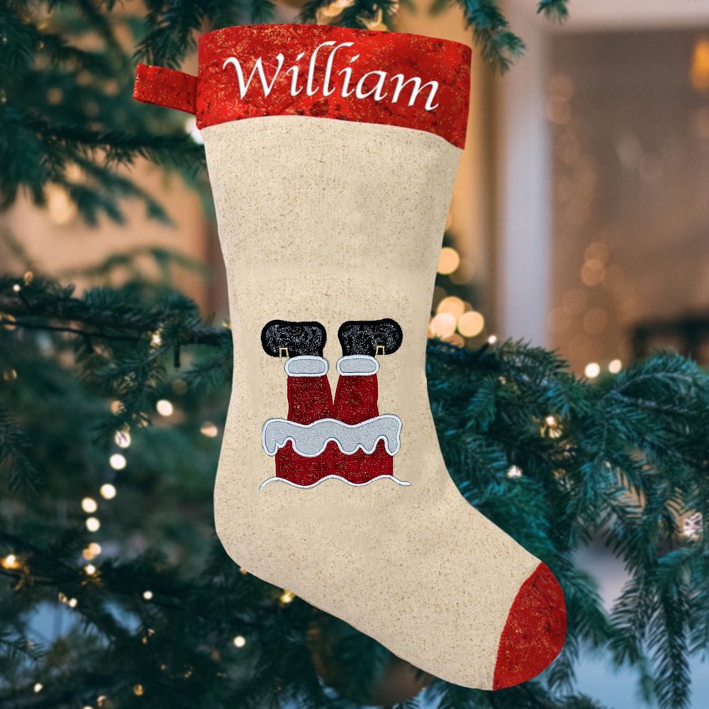 Christmas Gift, Personalised Santa Stocking with glittery Childs Name and Initial