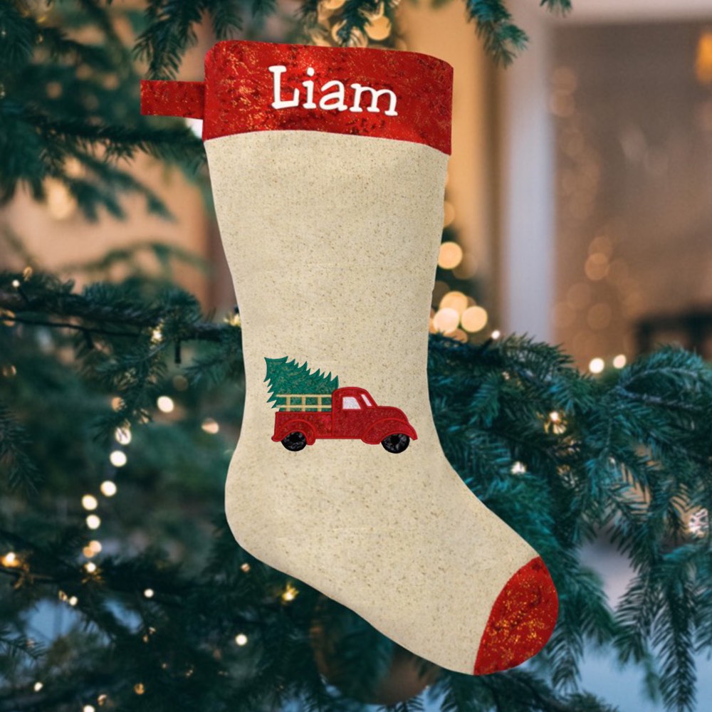 Christmas Gift, Personalised Santa Stocking with Rudolph the Reindeer in Full Flight