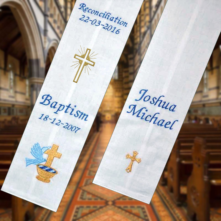 Baptism Stole, Baptism stole and candle, Baptism Gift, Embroidery